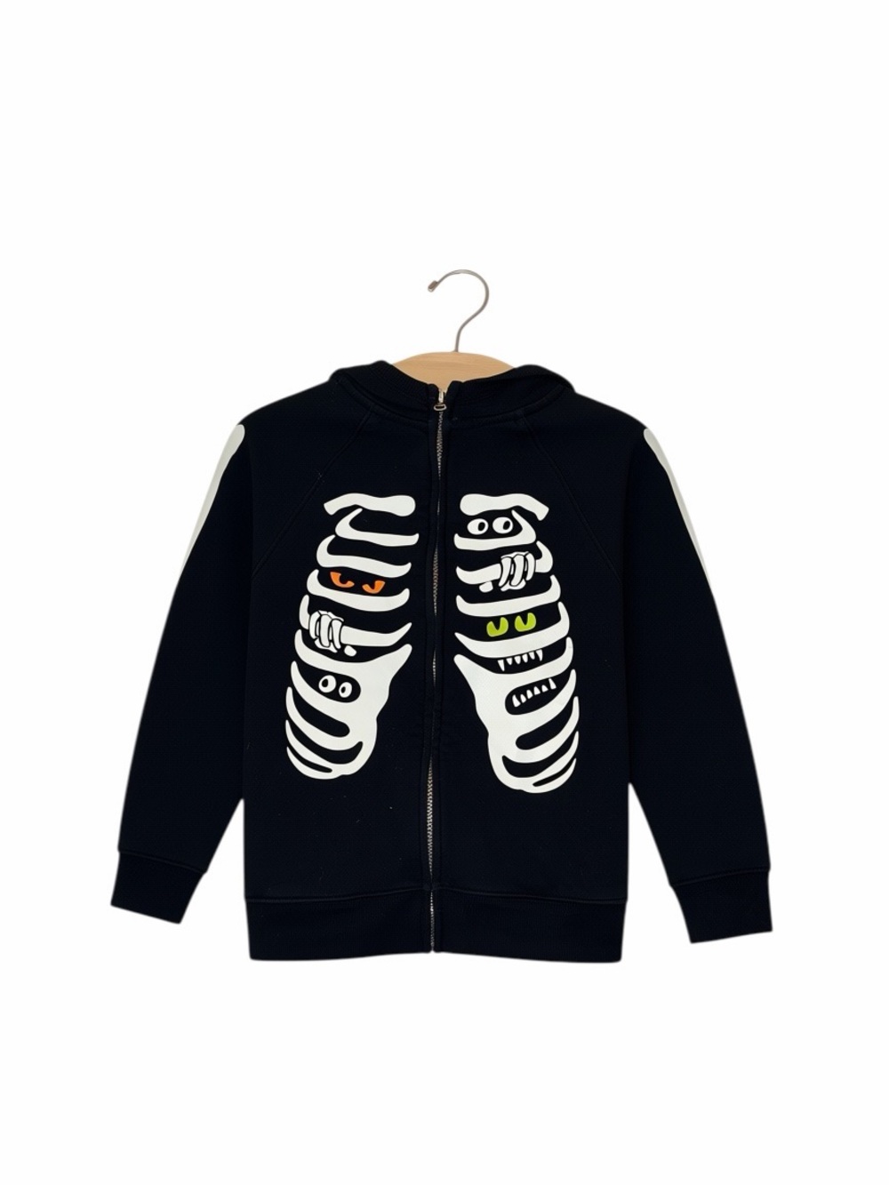Cat & Jack boys Black Skeleton Zip Hoodie glow in the dark candy sm 6/7